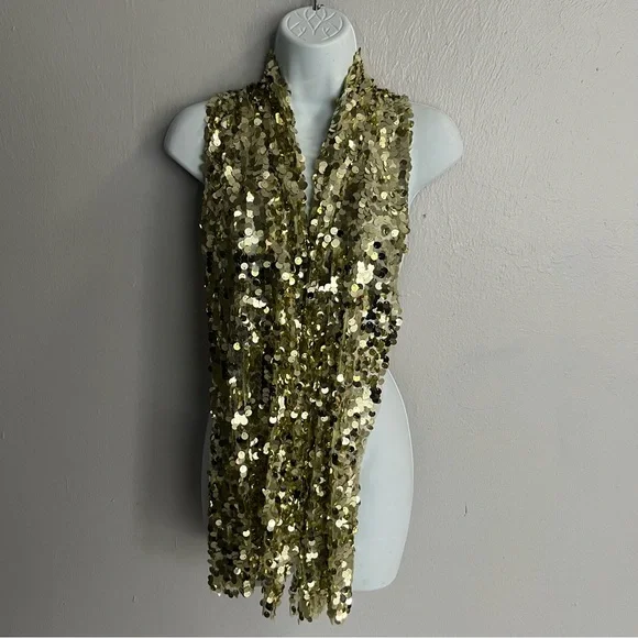 Gold Sequin Embellished Scarf Shawl Wrap - Picture 7 of 10